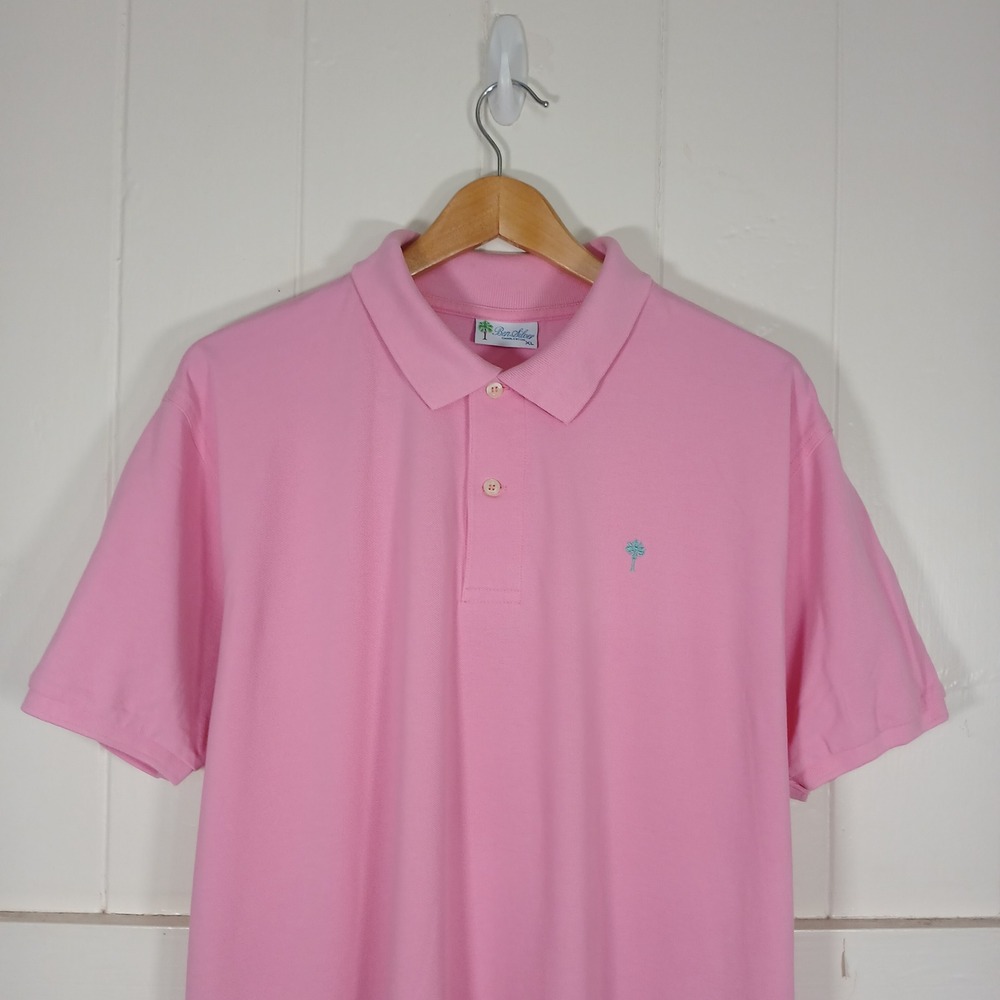 Ben Silver Charleston Polo Shirt Mens XL Pink 100% Cotton Piqué Palm Tree Logo